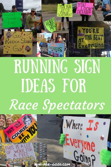 Planning to cheer for runners at an upcoming race? Get funny running sign ideas for spectators to support runners and give them a good laugh. Marathon Spectator Signs, Cross Country Posters Signs, Signs For Runners Cheer, Track Signs High School, Encouraging Signs For Runners, Runner Poster Motivation Marathon Signs, Marathon Posters Ideas Motivation, Cheering Poster Ideas, Funny Cross Country Signs