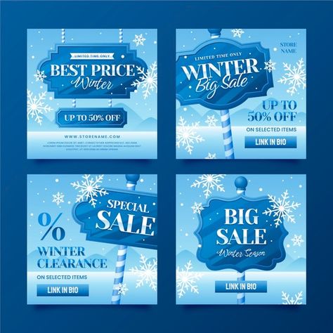 Gradient winter sale instagram posts col... | Free Vector #Freepik #freevector #sale #winter #social-media #instagram Winter Sale Design, Winter Social Media, Logo Dj, Ppt Template Design, Winter Campaign, Vector Gradient, Welcome Winter, Key Visual, Cosmetic Design