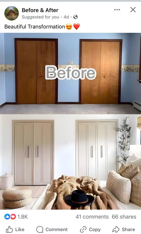 Closet Door Makeover, Bifold Closet Doors, Diy House Renovations, Closet Remodel, Door Makeover, Home Upgrades, Closet Bedroom, Closet Doors, Diy Home Improvement