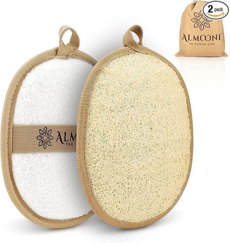 Revitalize your skin with ALMOONI natural loofah pads. These lightly textured sponges exfoliate dead cells for a radiant glow. The soft terry cloth reverse removes oils and debris. Easy-to-use with hand straps and anti-fray hanging loops for quick drying. Flexible design fits all hands, ideal for men and women. Perfectly gift-packaged, great for weddings or housewarming gifts. #bathtub #relax #Scrub #Shower Exfoliating Sponge, Exfoliating Pads, Natural Loofah, Loofah Sponge, Body Scrubber, Flaky Skin, Natural Care, Dead Skin, Body Oil