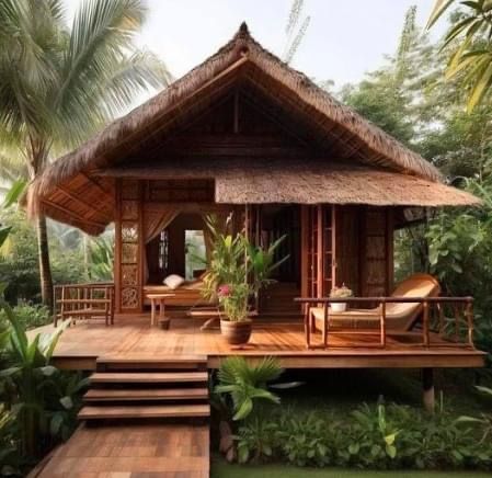 Modern Bahay Kubo, Bali Style Home, Modern Tropical House, Hut House, Tropical House Design, Bamboo House Design, Small Villa, Jungle House, Magic Home