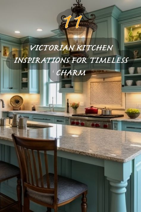 Step into a world of elegance with these stunning Victorian kitchen designs! I absolutely love how the blue cabinetry and intricate details create a warm and inviting space. The combination of classic elements and modern functionality is perfect for anyone looking to add a touch of charm to their home. Explore these inspirations and let your kitchen transform into a timeless masterpiece! Victorian Inspired Kitchen, Small Victorian Kitchen, Victorian Kitchen Design, Colonial Kitchen Ideas, Victorian Kitchens, Blue Cabinetry, Japandi Dining Room, Organic Modern Kitchen, Victorian Colors