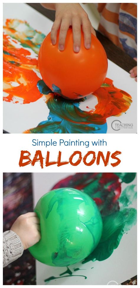 Preschool Art with Balloons - Try this on your easel for additional fine motor fun! Our toddlers love this process art, too. Preschool Circus, Circus Activities, Preschool Painting, Carnival Crafts, Circus Crafts, Preschool Art Projects, Arts And Crafts For Teens, Balloon Painting, Simple Painting