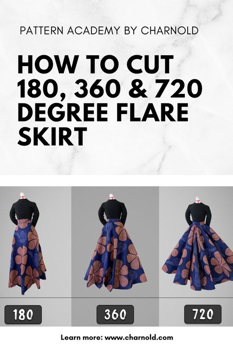 360 Circle Skirt Pattern, Types Of Flare Skirts, Ankara Circular Dress Designs, Types Of Flare Pattern, 360 Skirt Pattern, 720 Degree Circle Skirt, How To Sew Flare Skirt, Floor Length Skirt Pattern, 360 Flare Skirt Pattern