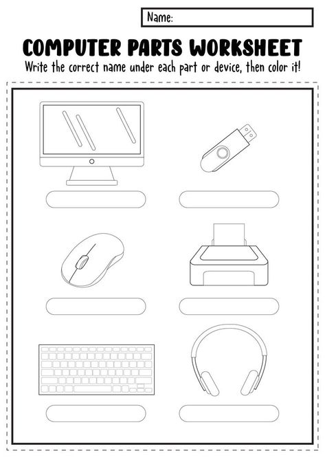 These computer-themed coloring worksheets are perfect for engaging children in screen-free activities while sparking their imagination and creativity. Enjoy hours of educational fun as kids learn about different parts of a computer and develop their fine motor skills through coloring and completing the tasks. Grab your set of computer coloring worksheets and let the creativity flow! #EducationalActivities #DigitalLearning #ColoringPages #computercoloringworksheets Computer Theme, Kids Computer, Coloring Worksheets, Worksheet For Kids, Verb Worksheets, Keyboard Keys, Screen Free Activities, Computer Parts, Computer Skills