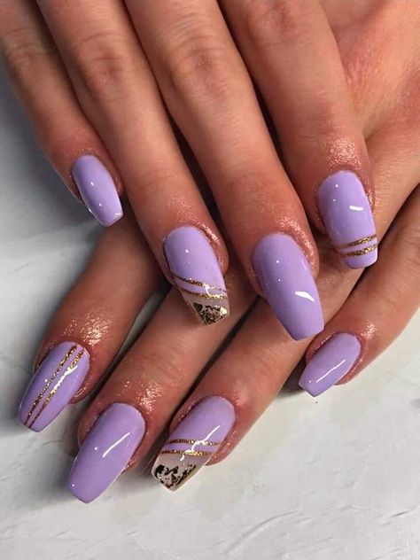 Violet Nails Lavender, Lavanda Nails, Lavender And Gold Nails, Photography Nails, Violet Nails, Nail Color Combos, Solid Color Nails, Gold Nail Art, Nails Aesthetic