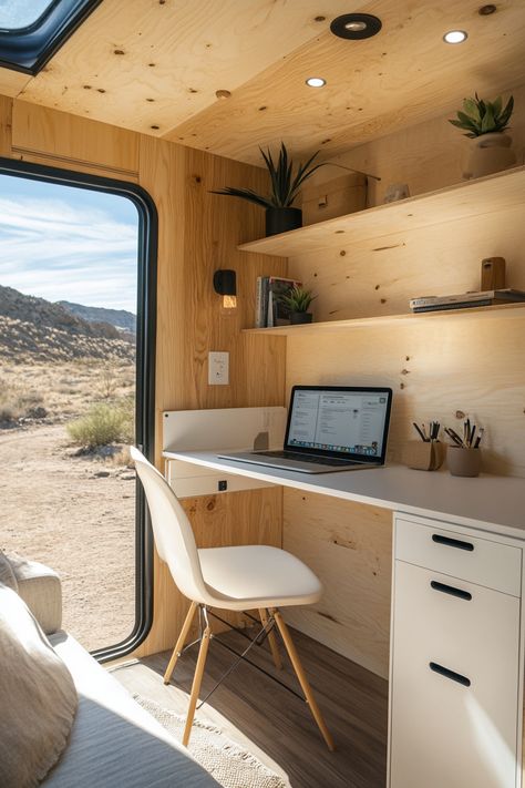 Remote work camper interior. Plywood walls and white pull-out desk.

In today's hyper-connected world, the concept of a traditional office is increasingly becoming a relic of the past. Digital nomads are constantly on the hunt for the perfect balance between comfort and productivity, and the RV home office trend seems to be the current frontier.

Read more: https://tastyinteriors.com/generated-post-50-minimalist-rv-home-office-setups-mobile-workspaces-for-digital-nomads/ Camper Office, Camper Road Trip, Moroccan Tile Floor, Plywood Walls, Rv Homes, Traditional Office, Mobile Office, Warm Decor, Wood Shutters