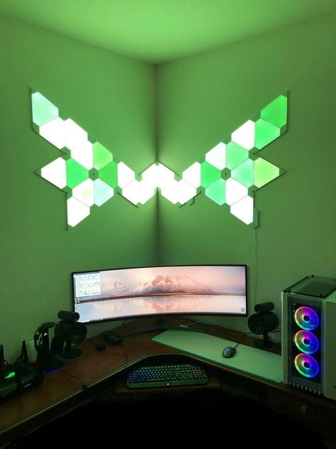 Nanoleaf Canvas Designs, Nanoleaf Design Ideas, Nanoleaf Panels, Nanoleaf Designs, Content Space, Battle Station, Light Panels, Pc Setups, Accent Walls In Living Room