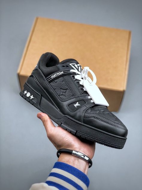 Luxury Black Custom Sneakers Functional Style, Luxury Custom Black Sneakers For Streetwear, Louis Vuitton Trainers, Trainer Sneakers, Casual Sport Shoes, Casual Sneakers, Shoes Mens, Louis Vuitton, Sneakers