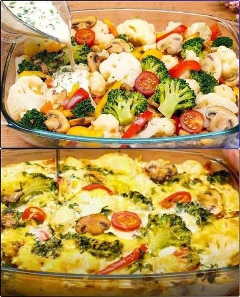 Veggie Casserole Recipes, Broccoli Cauliflower Casserole, Broccoli Vegetable, Cauliflower And Broccoli, Vegetable Casserole Recipes, Veggie Casserole, Diet Recipes Easy, Cauliflower Casserole, Vegetable Casserole