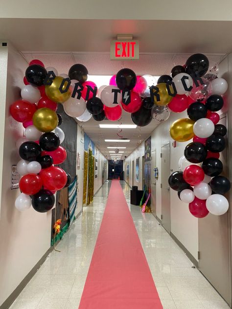 Rock And Roll Homecoming Theme, Rock And Roll Room Transformation, Rock Your School Day Ideas, Rock Your School Day Themes, Rock And Roll Teacher Appreciation Week, Rock And Roll School Hallway, Our School Rocks Theme, Rock And Roll Posters For School, Rock And Roll School Theme