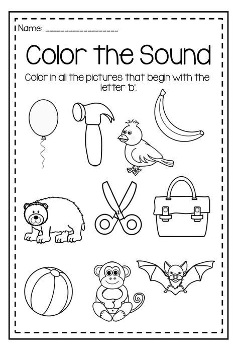 Letter B Printable - Color my Sound. Huge alphabet printable worksheet bundle. B Sound Worksheet, Letter B Worksheets For Preschool, Letter B Worksheets, Beginning Sounds Worksheets, Printable Alphabet Worksheets, Math Valentines, Reading Comprehension Kindergarten, Writing Practice Worksheets, Alphabet Phonics