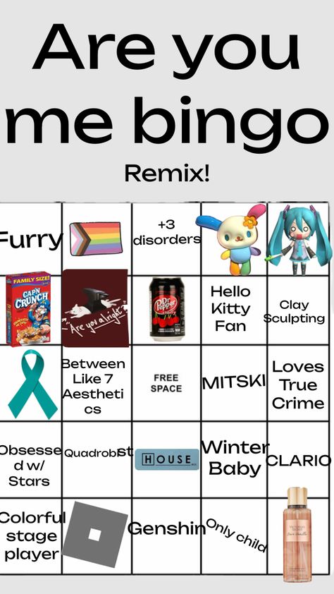 #bingo #areyoume#usahana #housemd #books #shows #hk #hellokitty #colorfulstage #music #idkwhyimadethis Music Bingo, Capn Crunch, House Md, Only Child, Baby Star, Bingo, You And I, Hello Kitty, Musical