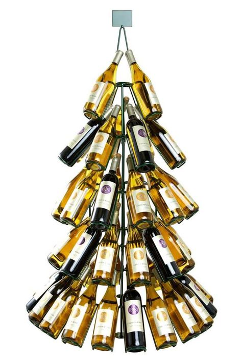 Wine Bottle Christmas Tree, Bottle Christmas Tree, Wine Bottle Christmas, Wine Bottle Trees, Wrought Iron Wine Rack, Iron Wine Rack, Bottle Trees, Christmas Wine Bottles, Wine Bottle Rack