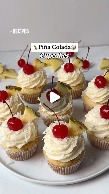 Pineapple Coconut Cake, Pina Colada Cupcakes, Smooth Buttercream, Pineapple Cupcakes, Pina Colada Cake, Specialty Cupcakes, Tropical Desserts, Fluffy Cake, Mini Bundt