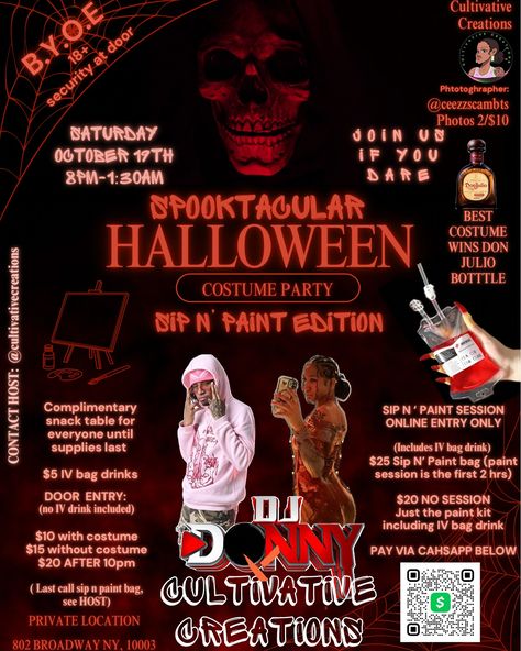 🔗 RSVP LINK IN BIO HAPPY TO BRING TO YOU MY FIRST HALLOWEEN PARTY, Sip n Paint edition of course😉 Yes its still a party so BYOB/BYOW and put on ya best COSTUME. Cuz no matter what you join us for, we here to turn tf uppppp. ALL SIP N PAINT SLOTS MUST BE PAID ONLINE $25 Sip n Paint session $20 Sip n Paint bag Both include paint kit, IV bag drink, stickers, and other goodies. (via cashapp/applepay for OTHER options please DM me) All other entries are AT THE DOOR! (Do not include IV bag dr... Iv Bag, Bio Happy, My First Halloween, Best Costume, Drink Stickers, Sip N Paint, Snack Table, Painted Bags, At The Door