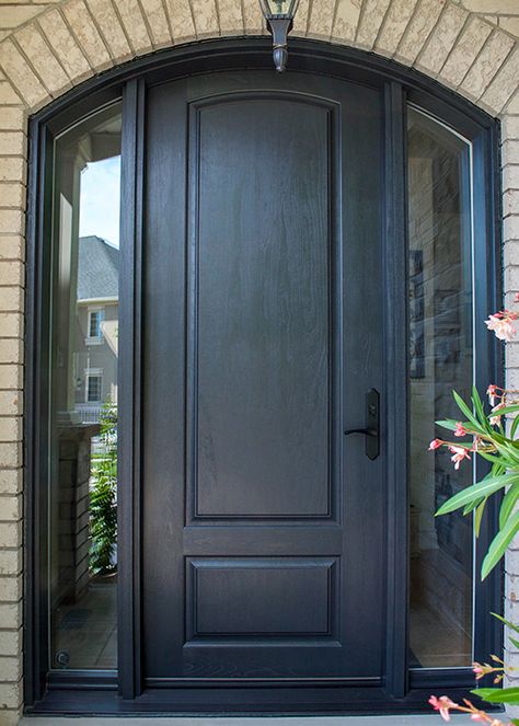 Arched Front Door Systems - Doorway Inc. Black Arched Front Door, Arched Front Door With Sidelights, Arched Front Doors, Front Door Systems, Craftsman Style Front Doors, Front Door Molding, Arched Front Door, Door Glass Inserts, Door Types