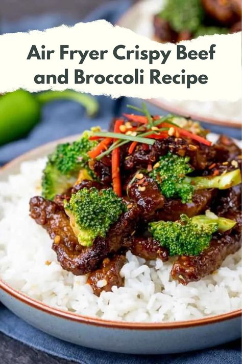 Air Fryer Crispy Beef and Broccoli Crispy Beef And Broccoli, Air Fryer Crispy Beef, Air Fryer Beef And Broccoli, Omurice Recipe, Air Fryer Beef, Beef And Broccoli Recipe, Grilled Chicken Breast Recipes, Salmon Teriyaki Recipe, Serve Over Rice