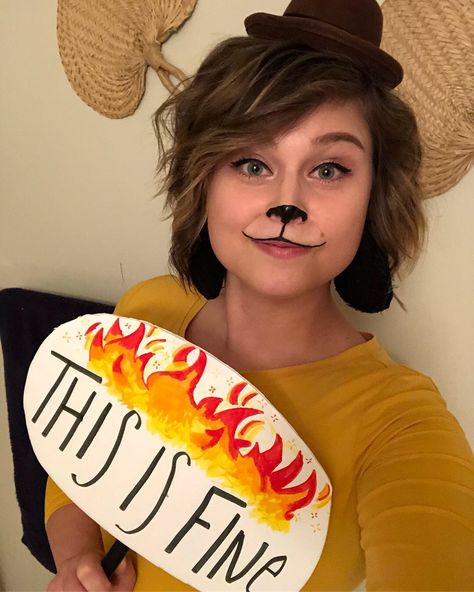 This is Fine meme costume  #thisisfine #kcgreen #meme #thisisfinedog This Is Fine Halloween Costume, This Is Fine Dog Costume, This Is Fine Costume, Meme Costumes Diy, Its Fine Meme, French Toast Costume, Everything Is Fine Meme, Diy Adult Halloween Costumes, Meme Search