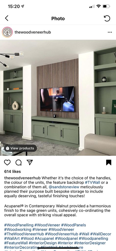 Green Tv Wall Living Room, Dark Green Home Theater, Tv Wall Green Design, Built In Tv Wall Unit Dark Green, Deep Green Tv Unit, Tv Unit Design Modern Green Wall, Green Media Wall, Open Lounge, Upstairs Lounge