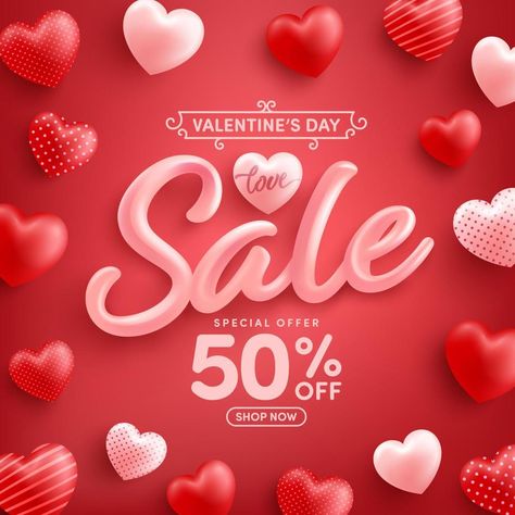 Valentine's Day Sale Poster or banner with sweet hearts on red background.Promotion and shopping template or background for Love and Valentine's day concept. Shopping Template, Valentines Day Post, Valentine Poster, Valentines Illustration, Valentine Background, Small Business Packaging Ideas, Sweet Hearts, Digital Banner, Valentines Sale