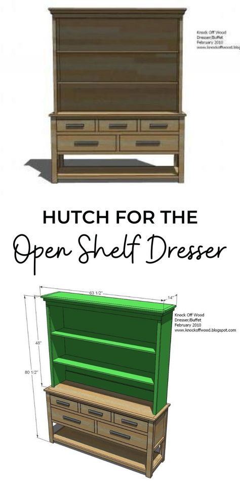 Bookcase On Top Of Dresser, Shelf On Top Of Dresser, Dresser With Shelves Above, Diy Hutch Top, Diy Hutch Build, Buffet With Shelves Above, Salon Motivation, Open Shelf Dresser, Open Shelf Hutch