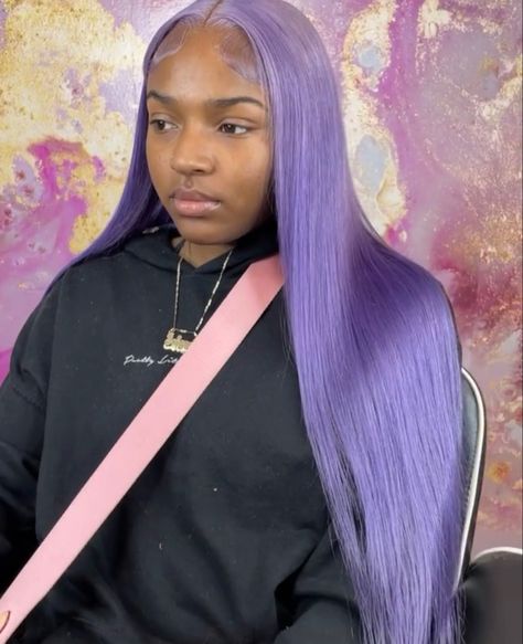 Colored Frontal Wigs Dark Skin, Light Purple Hair Black Women, Lavender Wigs For Black Women, Lavender Hair Black Women, Lavender Wigs, Lavender Wig, Lavender Lace Front Wig, Lavender Wig Install, Light Purple Wig Black Women