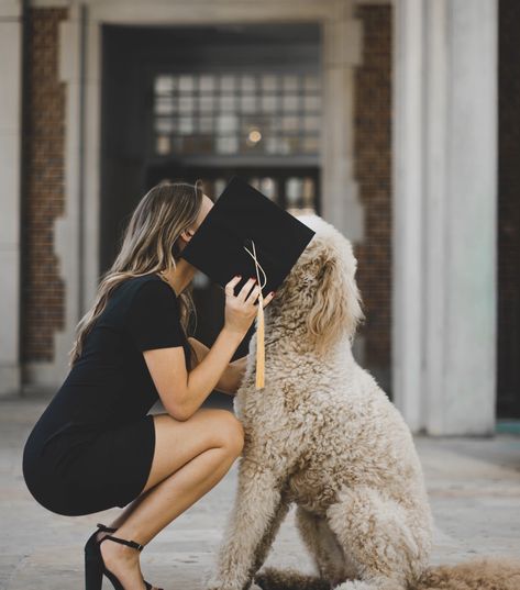 Vet Senior Pictures, Jeans Graduation Pictures, Dog Grad Pics, Unique Senior Picture Ideas With Dogs, Veterinarian Photo Shoot, Grad Pic With Dog, Graduation Picture Ideas With Dog, Graduation Picture With Dog, Western Cap And Gown Senior Pictures