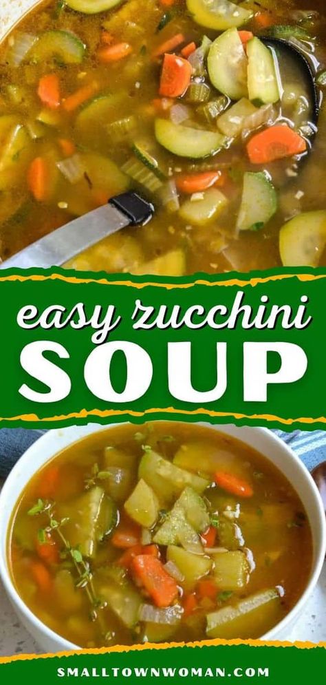 Here's a dairy-free, vegan dinner idea with a vegetarian option! This zucchini recipe is ready in just 30 minutes. Cooked with onions, carrots, celery, and potatoes in a lightly seasoned broth, this easy zucchini soup is delicious. Creamy version included! Easy Zucchini Soup, Garlic Zucchini, Zucchini Vegetable, Zucchini Soup Recipes, Zucchini Soup, Carrots Celery, Easy Zucchini, Brown Spots Removal, Soup And Stew