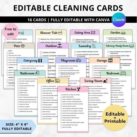 Detailed Cleaning Checklist By Room, Housekeeper Checklist Professional, Kids Command Center, Chore List Ideas, Zone Cleaning Schedule, Cleaning Checklist By Room, Printable Chore Cards, Editable Cleaning Checklist, Cleaning Checklist Printable Free