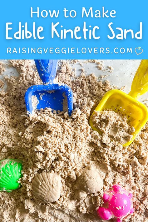 Preschool Edible Crafts, Edible Sand Recipe, Sensory Bin Sand, Sand Art For Preschool, Edible Arts And Crafts, Diy Kinetic Sand Taste Safe, Taste Friendly Sensory, Taste Safe Kinetic Sand Recipe, Edible Kinetic Sand Recipe