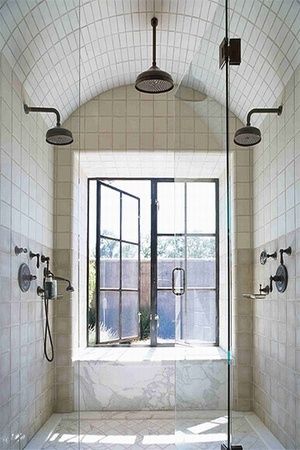 33 Sublime, Super-Sized Showers You Should Begin Saving Up For ➤ http://CARLAASTON.com/designed/33-sublime-super-sized-showers Double Shower Heads, Tiled Bathroom, Double Shower, Bad Inspiration, Luxury Shower, Home Goods Decor, Dream Bathrooms, Shower Design, Beautiful Bathrooms