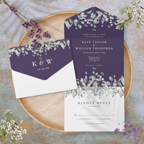 Mauve Purple Wedding, Lilac Wedding Theme, Purple And Green Wedding, Elegant Floral Wedding, Purple Sage, Country Garden Weddings, Pretty Watercolor, Spring Wedding Invitations, Elegant Monogram