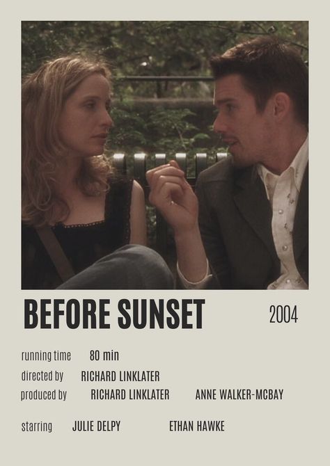 Before Sunset Movie, Richard Linklater, Julie Delpy, Ethan Hawke, Minimalist Movie Poster, 90s Movies, Movie Marathon, Movie Posters Minimalist, Before Sunset