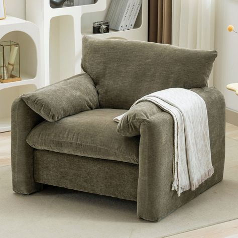 Comfy and contemporary, this armchair will infuse your home with effortless modern style. Sink into pillowy plush comfort with the Chenille Armchair. Featuring an overstuffed design, this accent chair offers premium comfort with its plump cushions and soft, stain-resistant performance Chenille upholstery. A welcoming nest of comfort in your home, the Armchair is ideal for relaxing with a good book or comfortably lounging & enjoying conversation with friends & family. Specifications Material: sol Brown Sofa Chair, Accent Chairs Comfy, Cozy Chair And Ottoman, Big Armchair Oversized Chair, Accent Seating Living Room, Albany Park Chair, Couches And Chairs Living Room, Swivel Reading Chair, Beige Couch And Accent Chairs