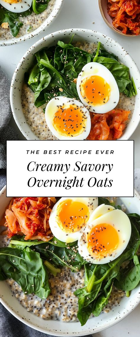 Image for Creamy Savory Overnight Oats Savory Overnight Breakfast, Savoury Overnight Oats, Overnight Oats Savory, Savoury Oats Recipes, Savory Overnight Oats, Savory Oatmeal Breakfast, Savoury Oats, Savoury Oatmeal, Savory Plant