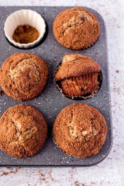 Small Batch Banana Muffins | Bakeologie Small Batch Muffins Breakfast, Banana Muffins Small Batch, Small Batch Banana Muffins, Muffins Small Batch, Batch Baking, Small Batch Baking, Coffee Cake Muffins, Cinnamon Streusel, Banana Muffin Recipe