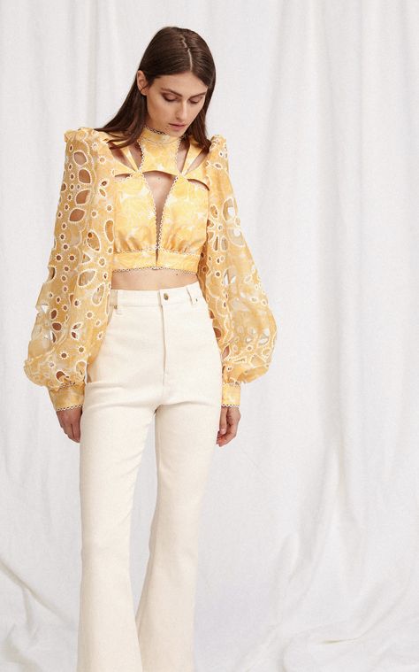 https://www.modaoperandi.com/acler-r20/meredith-cutout-eyelet-crop-top?color=floral#zoom Trend Board, Cutout Blouse, Resort 2020, Vogue Australia, High Waist Fashion, Summer Fashion Outfits, Ravenclaw, Fashion 2020, Western Outfits