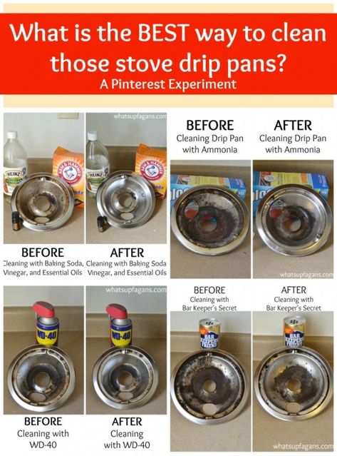 A pinterest experiment - What really is the BEST way to clean stove drip pans? What methods work better than others? Come find out! | whatsupfagans.com Clean Drip Pans, Stove Drip Pans, Clean Stove Burners, Clean Stove Top, Homemade Toilet Cleaner, Clean Stove, Clean Baking Pans, Cleaning Painted Walls, Baking Soda Cleaning