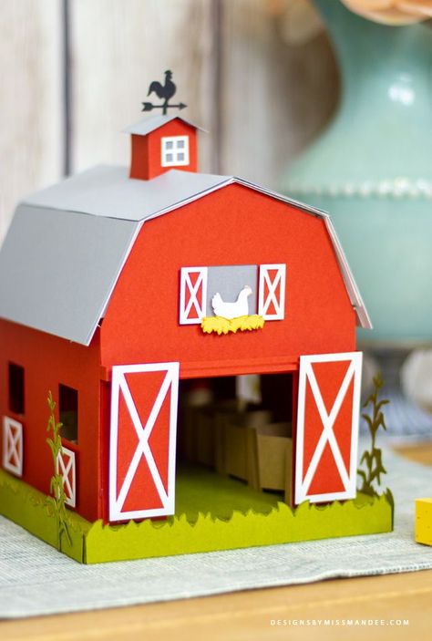 FREE 3D Barn – Farm Cut Files - Designs By Miss Mandee. 3D, 3D craft, barn, craft, Cricut, cut file, die cut, fall, farm, free, free cut file, free SVG, freebie, paper craft, paper crafting, ranch, red barn, silhouette, stable, svg. Barn Crafts, Carton Diy, Farm Craft, Idee Cricut, Farm Projects, Farm Crafts, How To Make Paper Flowers, Farm Party, Farm Birthday