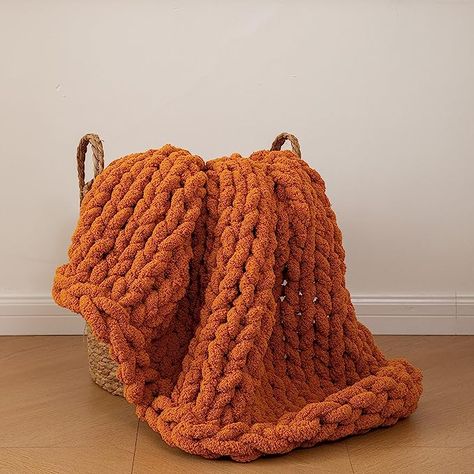 Chunky Knit Blanket Soft Chenille Yarn Knitted Throw Blanket 50"X60" Handmade Cable Warm Thick Giant Blanket for Couch Bed Trips (Burnt Orange, Throw 50“x60”) Thick Crochet Blanket, Orange Crochet Blanket, Orange Throw Blanket, Burnt Orange Blanket, Burnt Orange Throw Blanket, Orange Knit Blanket, Thick Knitted Blanket, Burnt Orange Throw, Orange Blanket