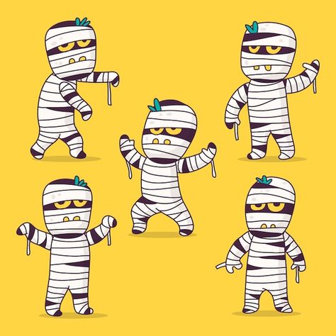 Free vector hand drawn halloween mummies... | Free Vector #Freepik #freevector #halloween-illustration #spooky #mummy #halloween Halloween Character Design, Mummy Cartoon Drawing, Mummy Illustration, Mummies Alive Cartoon, Cute Mummy Illustration, Halloween Vector Art, Ghost Vector Illustration, Halloween Vector, Halloween Mummy