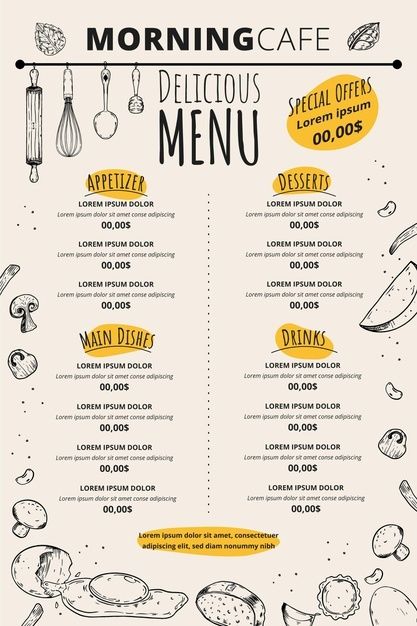 Morning cafe delicious menu template | Free Vector #Freepik #freevector #food #menu #coffee #design Menu Format, Menu Design Layout, Menu Sans Gluten, Menu Pizza, Menu Design Inspiration, Cafe Menu Design, Coffee Shop Menu, Italian Menu, Menue Design