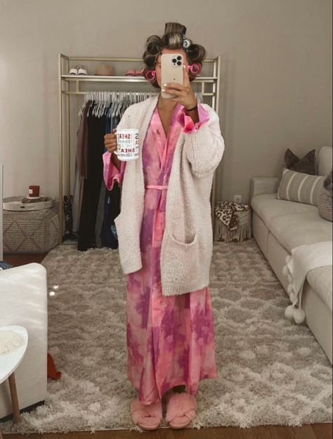 Robe And Slippers, Pink Pjs, Rich Clothes, Hair Rollers, Slippers, Clothes