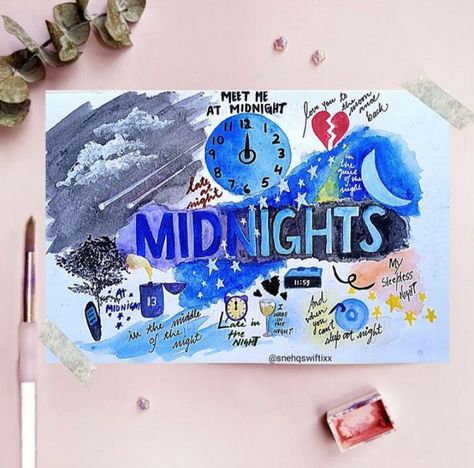 Taylor Swift Painting Ideas Midnights, Midnights Taylor Swift Painting, Taylor Swift Painting Ideas, Taylor Swift Painting, Midnights Aesthetic, Taylor Songs, Taylor Lyrics, Painting Collage, Aesthetic Painting