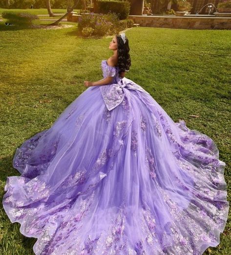 Customized Lavender Lilac Quinceanera Dress Bow Lace Applique Sequins Beading Mexican Sweet 16 Lavender Quince Dresses Quinceanera, Lilac 15 Decorations, Long Dama Dresses, 15 Dresses Quinceanera Purple, Purple Xv Dresses, Tangled Quinceanera Dress, Lavender Quinceanera Decorations, Lavender Quince Dress, Quinceanera Purple Dresses