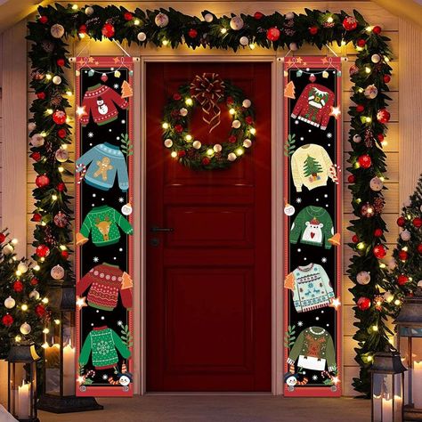 Tacky Outdoor Christmas Decorations, Christmas Movie Theme Door Decorations, Sweater Decorations, Holiday Classroom Doors, Window Office, Christmas Doors, Wall Outdoor, Tacky Christmas, Christmas Elements