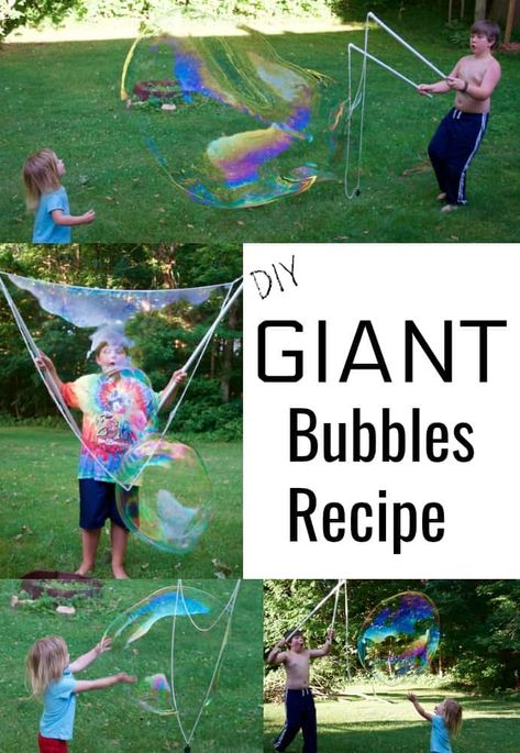 Giant Bubble Recipe, Bubbles Recipe, Bubble Crafts, Giant Bubble Wands, Bubble Recipe, Homemade Bubbles, Giant Bubbles, Outside Activities, Big Bubbles