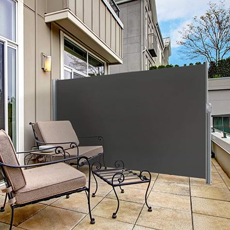 Amazon.com: sunseen Side Awning Retractable Patio Awning Folding Screen Fence Privacy Wall Corner Divider Indoor Room Divider Garden Outdoor Sun Shade Wind Screen with Steel Pole (L 118” x H 71”, Dark Grey): Kitchen & Dining Pallet Patio Decks, Pallet Deck Diy, Deck Shade, Fence Privacy, Retractable Shade, Garden Privacy Screen, Patio Privacy Screen, Privacy Wall, Patio Privacy