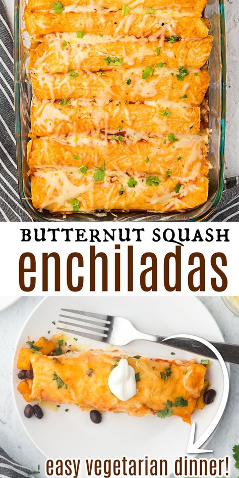 Butternut Black Bean Enchiladas, Butternut Squash And Black Bean Tacos, Butternut Squash Wrap, Butternut Squash And Black Bean Enchiladas, Butternut Squash And Black Bean Recipes, Fall Meatless Meals, Butternut Squash Black Bean Enchiladas, Butternut Squash And Black Beans, Whole Food Recipes Snacks